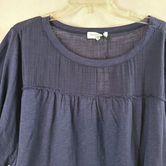 New MICHAEL STARS Women's (2X) Admiral Navy Blue Flutter Sleeve Raw Hem Tee Top - Picture 2 of 8